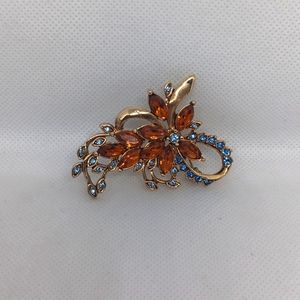 Kenneth Cole Vtg Brooch Gold Tone Blue Rhinestones